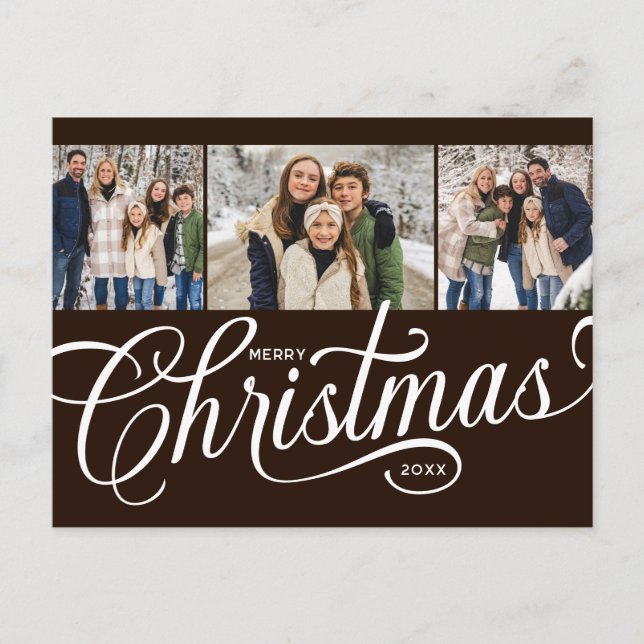 God Jul Mörk Choklad Script 3 Foto Helg Vykort (Framsida)