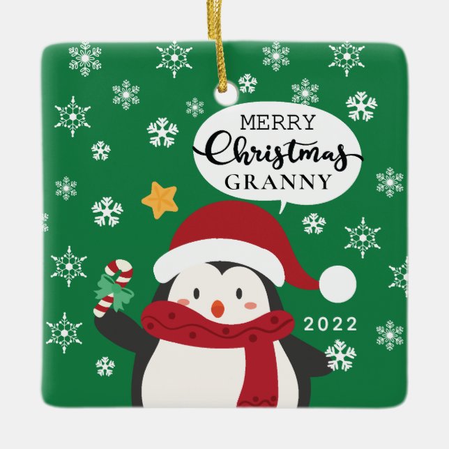 God Jul Mormor Pingvin Julgransprydnad Keramik (Framsida)