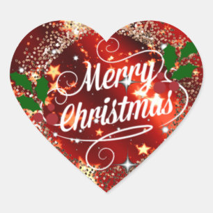 God jul, Mousserande Red och Guld Design Hjärtformat Klistermärke