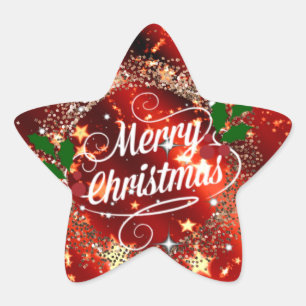 god jul, Mousserande Red och Guld Design Stjärnformat Klistermärke