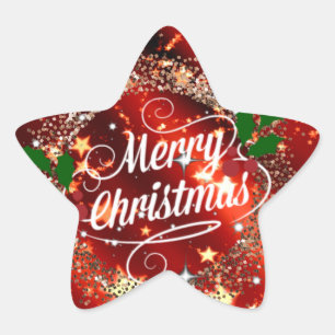 god jul, Mousserande Red och Guld Design Stjärnformat Klistermärke