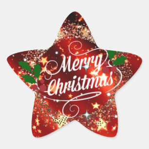 God jul, Mousserande Red och Guld Design Stjärnformat Klistermärke