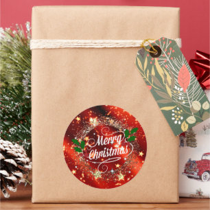 God jul, mousserande röd och Guld Design Cla Runt Klistermärke