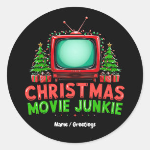 God Jul Movie Junkie Retro Helgdag Funny Matchi Runt Klistermärke