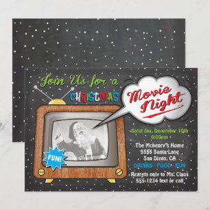 God Jul Movie Night Retro TV Party Inbjudningar