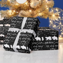 God jul Mr & Mrs Polar Bear Family Black Presentpapper