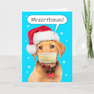 God Jul Mufflad Talande Valp i Ansiktsmask Helgkort