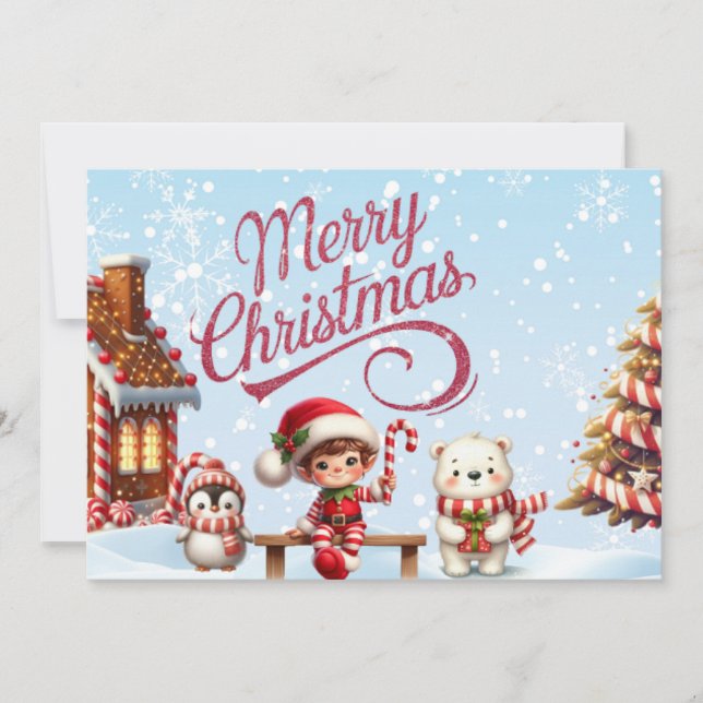 God jul Mugg med Elf, Penguin-inbjudan Inbjudningar (Framsida)