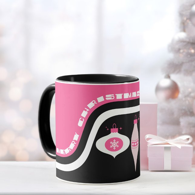 God jul Mugg med Rosa och svart prydnadsföremål (Christmas mug pink and black merry Christmas color mug Christmas gift idea)