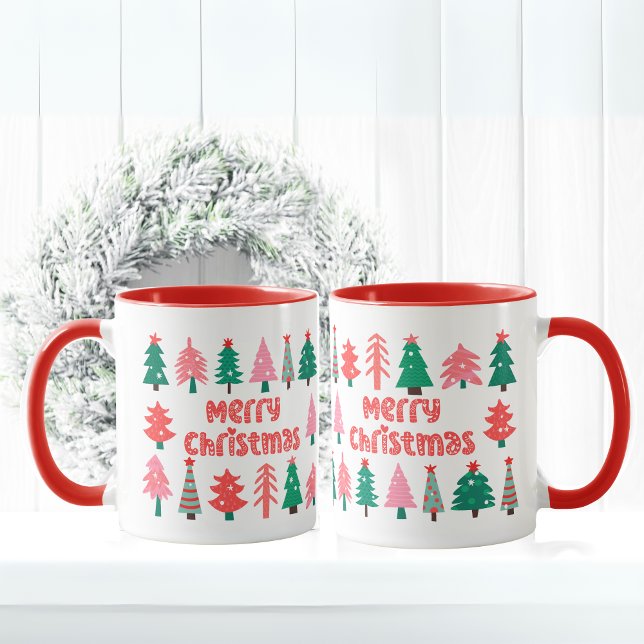 God jul Mugg med söt Julgranar (Merry Christmas Mug with cute Christmas Trees)