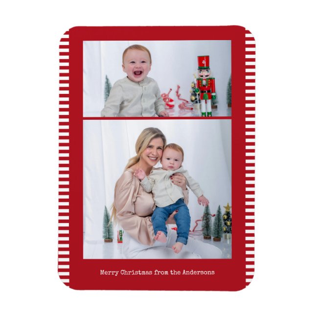 God Jul Multi-Foto Randig Röd Färg Magnet (Vertikal)