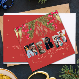 God jul Multi Photo Red Guld Helgdag Card