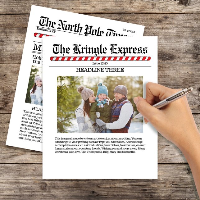 God jul Multi Photo Roligt North Pole News Flygblad (Christmas holiday newspaper print photo 4.5" x 5.6" paper sheet. )