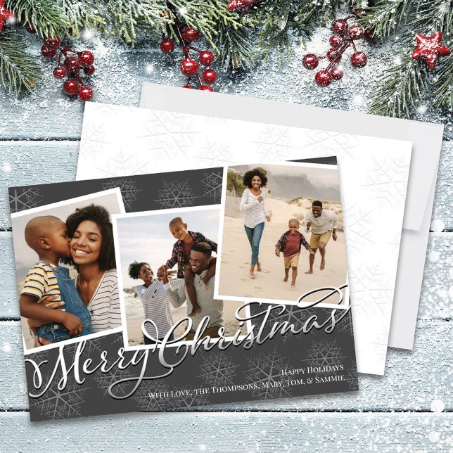 God jul Multi Photo Script Julkort (Merry Christmas multi photo collate template holiday greeting card.)