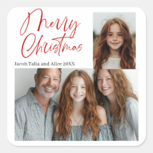God jul Multi-two-foto Design Red Fyrkantigt Klistermärke