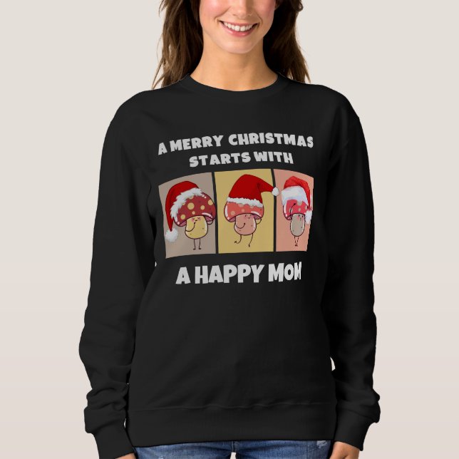 GOD JUL MUSHROOMS Lycklig Mamma T Shirt (Framsida)