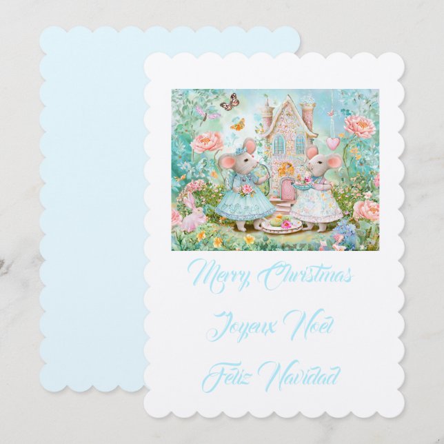 God jul musillustration inbjudningar (Fram/baksida)