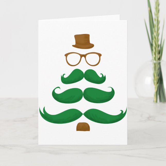 God Jul Mustache Träd Helgkort (Framsida)