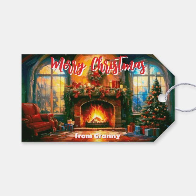 God jul mysig inomhus Julstämning  Presentetikett (Framsidan (Horisontell))