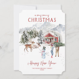 God Jul | Mysig Rustik Stuga Julkort