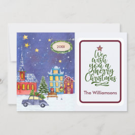 God jul Mysigt jullkort för byscen Kort