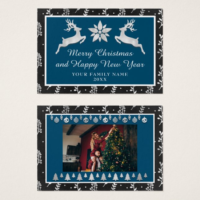 God jul Namn-flottan i Silver Visitkort (Framsida & baksida)