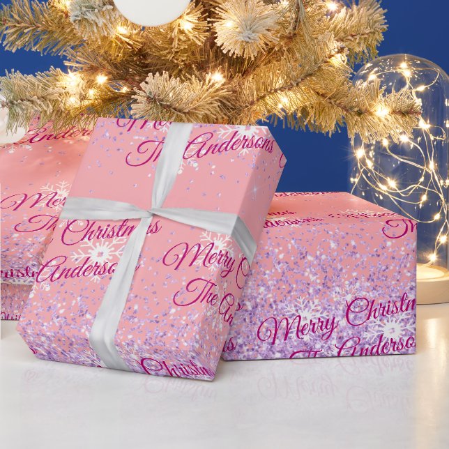God Jul, Namn, Fuchsia Script, Glitter Presentpapper (Helgdagar)
