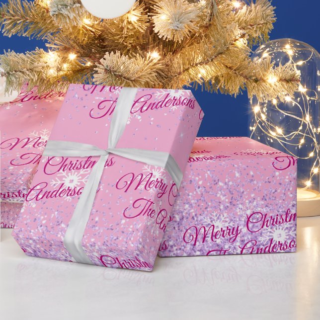God jul, Namn, Fuchsia-skript, Glitter Presentpapper (Helgdagar)