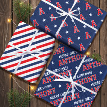God jul Namn Monogram Navy Red Tonåring Boy