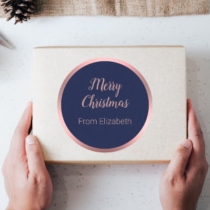 God jul Namn Mörk blått och Ro Guld Runt Klistermärke