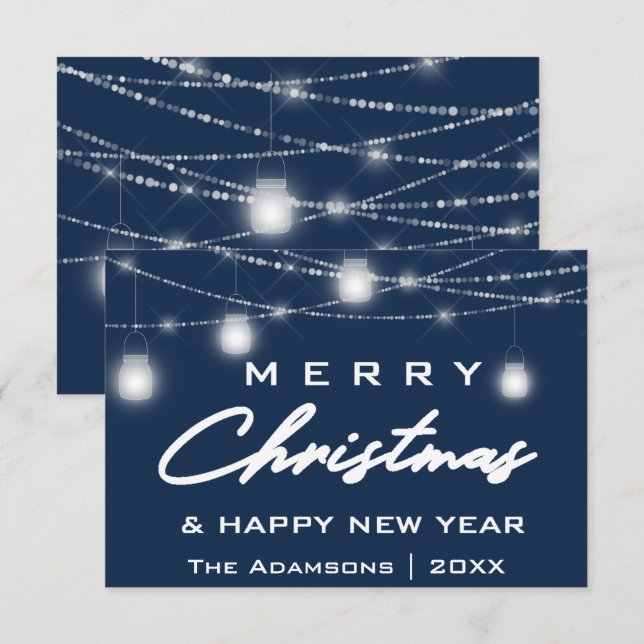 God jul Namn Photo Ljus Blue Navy Inbjudningar (Fram/baksida)