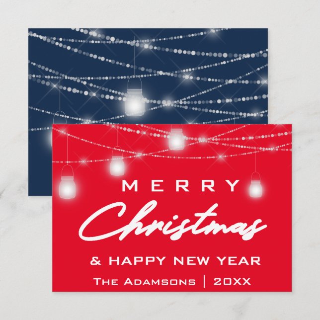 God jul Namn Photo Ljus Red Navy Inbjudningar (Fram/baksida)