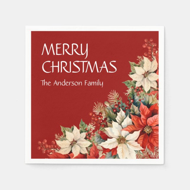 God jul Namn Poinsettias Pappersservett (Framsidan)