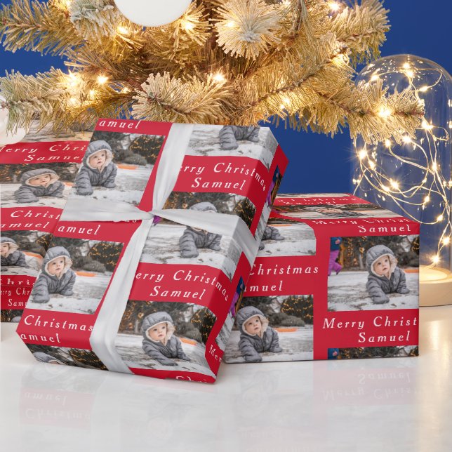 God jul Namn Red White Photo Collage Presentpapper (Helgdagar)