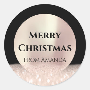 God jul Namn Ro Black Glitter Spark Runt Klistermärke