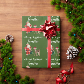 God jul Namn Santa and Reindeer Wrapping P Presentpapper