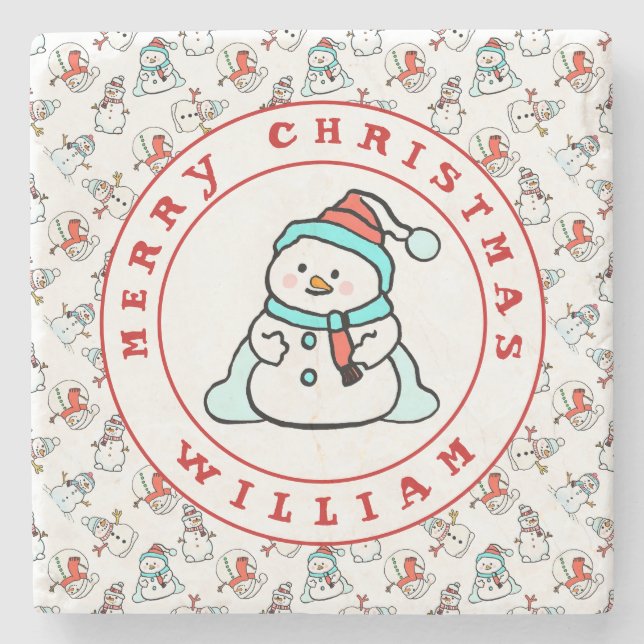 God jul Namn Snögubbe White Stenunderlägg (Framsidan)