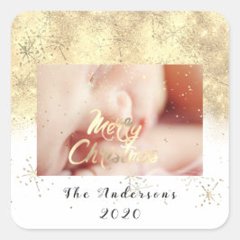 God jul Namn Stars Glitter fotopappit i Guld Fyrkantigt Klistermärke