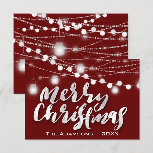 God jul Namn String Ljus Burgundy Inbjudningar (Fram/baksida)