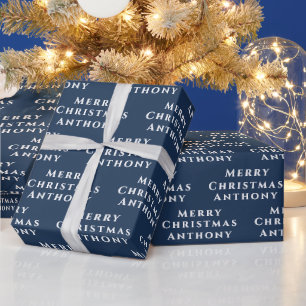 God jul Namn - vit marinvit enkel modern Presentpapper