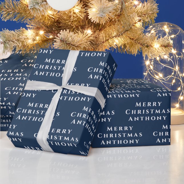 God jul Namn - vit marinvit enkel modern Presentpapper (Helgdagar)