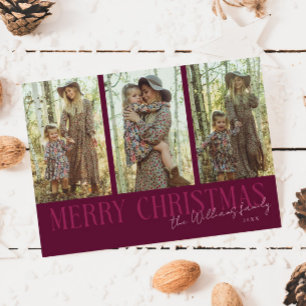 God jul Namnteckning Multi Photo Cranberry Julkort