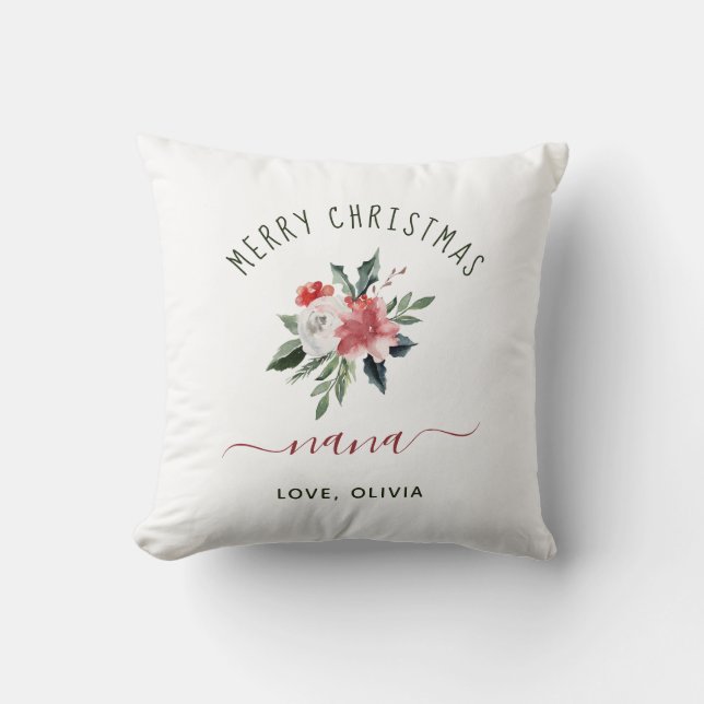 god jul Nana | Blommigt för Söt vattenfärg Kudde (Framsida)