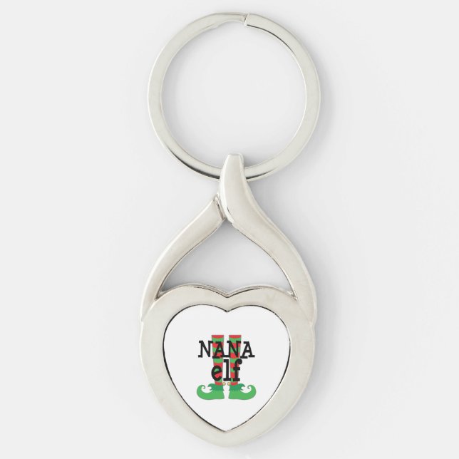 God Jul Nana Elf Twisted Heart Silverfärgad Nyckelring (Framsidan)