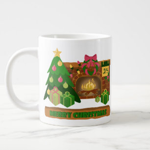 God jul nära eldskorpa julafton träd jumbo mugg