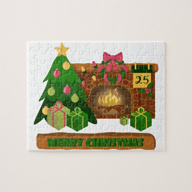 God jul nära eldskorpa julafton träd pussel (Horisontell)