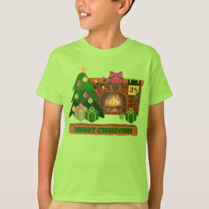 God jul nära eldskorpa julafton träd t shirt