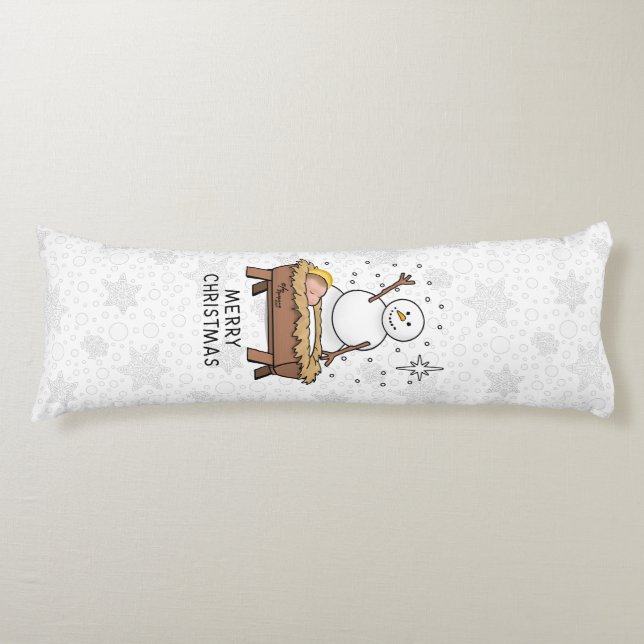 God jul Nativitet Baby Jesus Snögubbe Kroppskudde (Framsidan)