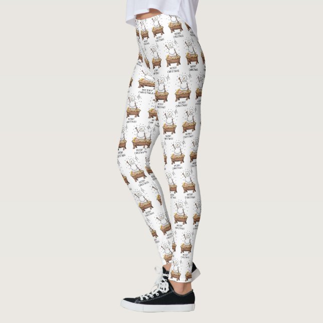 God jul Nativitet Baby Jesus Snögubbe Leggings (Vänster)