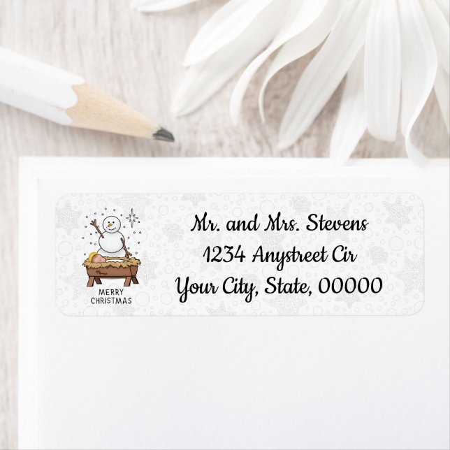 God jul Nativitet Baby Jesus Snögubbe Returadress Etikett (Insitu)